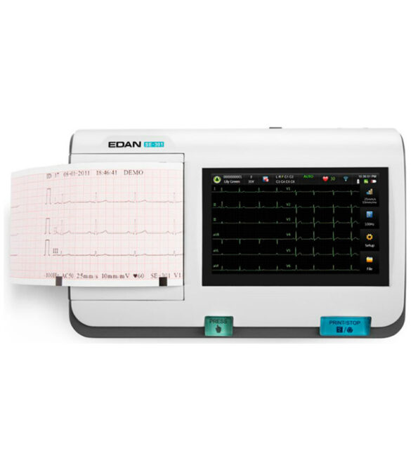 EDAN SE-301 ELECTROCARDIOGRAFO DE 3 CANALES PANTALLA TACTIL VISUALIZACION SIMULTANEA DE 12 DERIVACIONES